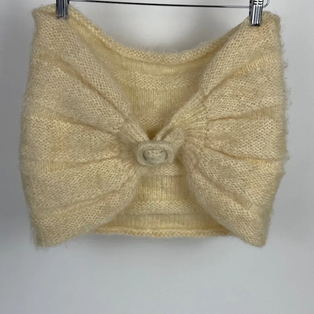 Vintage 1960's Handmade Soft Mohair Knit Shawl Stole Wrap Beige